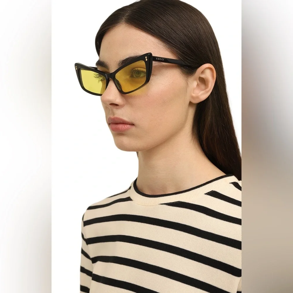 💯- NEW Gucci Sunglasses GG0626S 002 Black/Yellow Lens Design 58mm